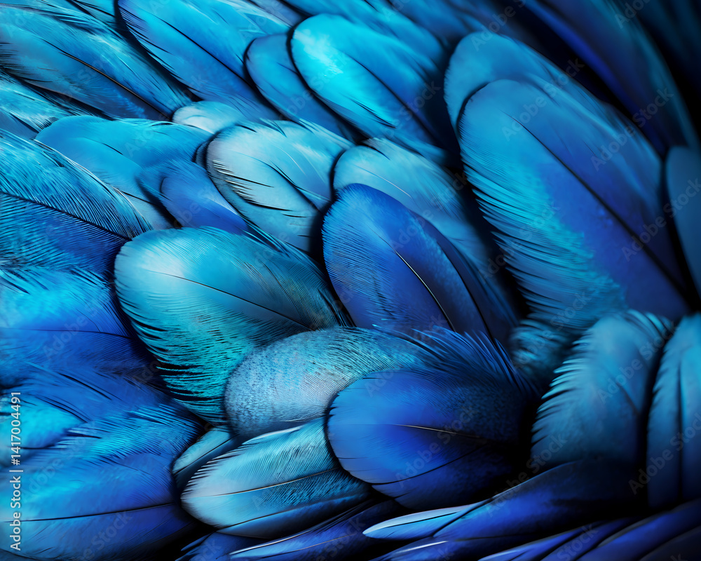 Obraz premium Blue bird feathers pattern. Ideal for use in luxury design, nature photography, wallpaper or background