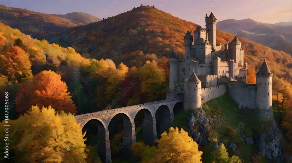 Fairytale Castle in Autumn Landscape