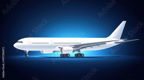 Wallpaper Mural White airplane isolated against a gradient blue background, a side view featuring landing gear Torontodigital.ca
