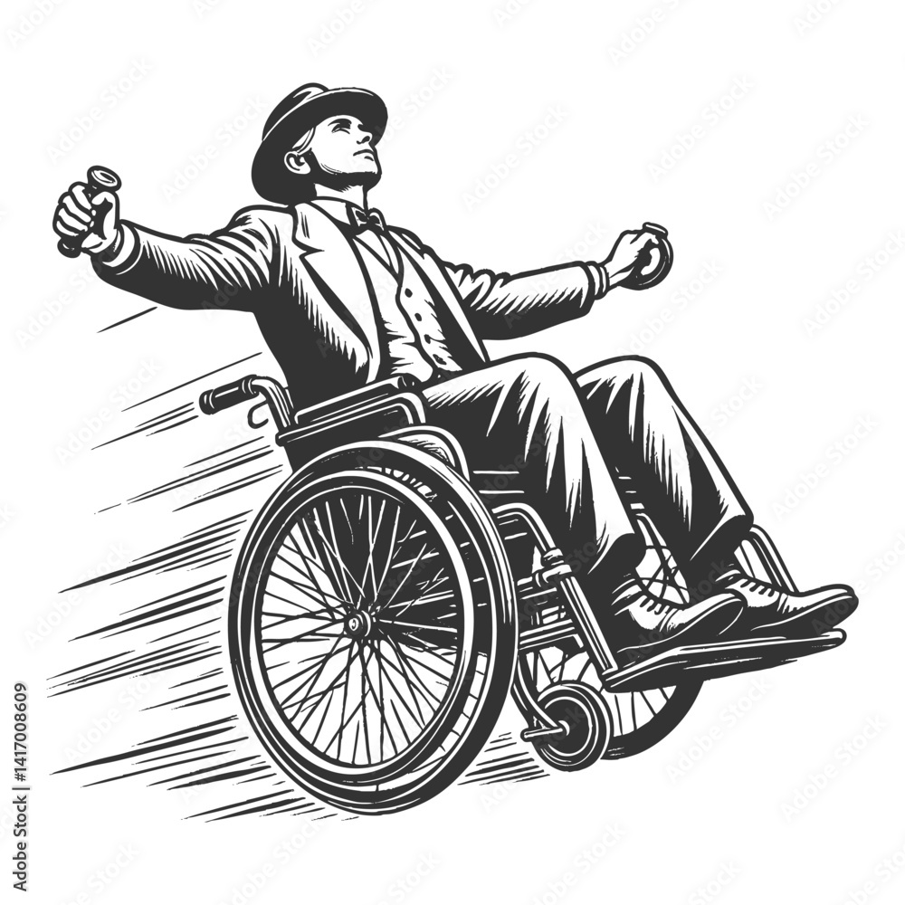 Confident Man Speeding in Wheelchair vector Confident Man Speeding in Wheelchair vector