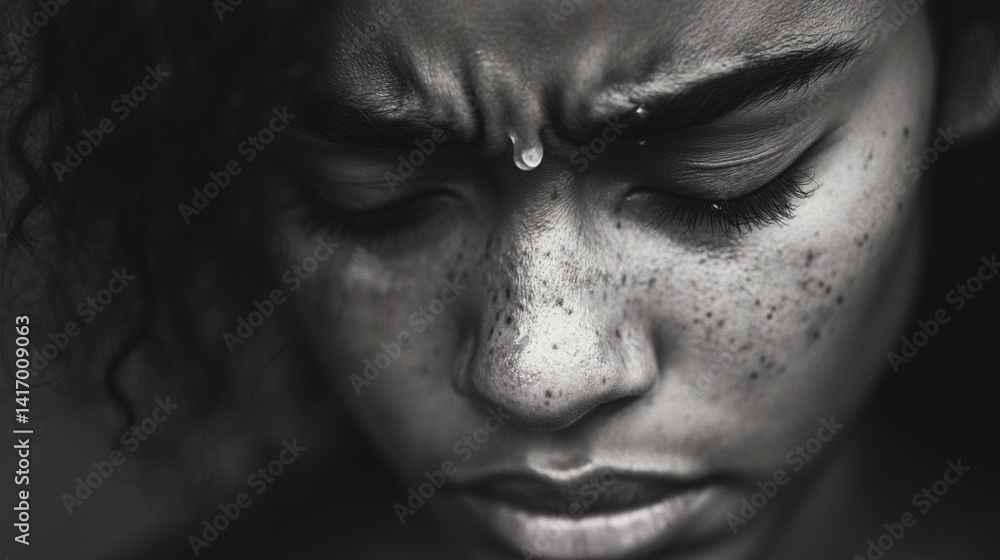 A tear sliding down a cheek as someone receives unexpected news A tear sliding down a cheek as someone receives unexpected news