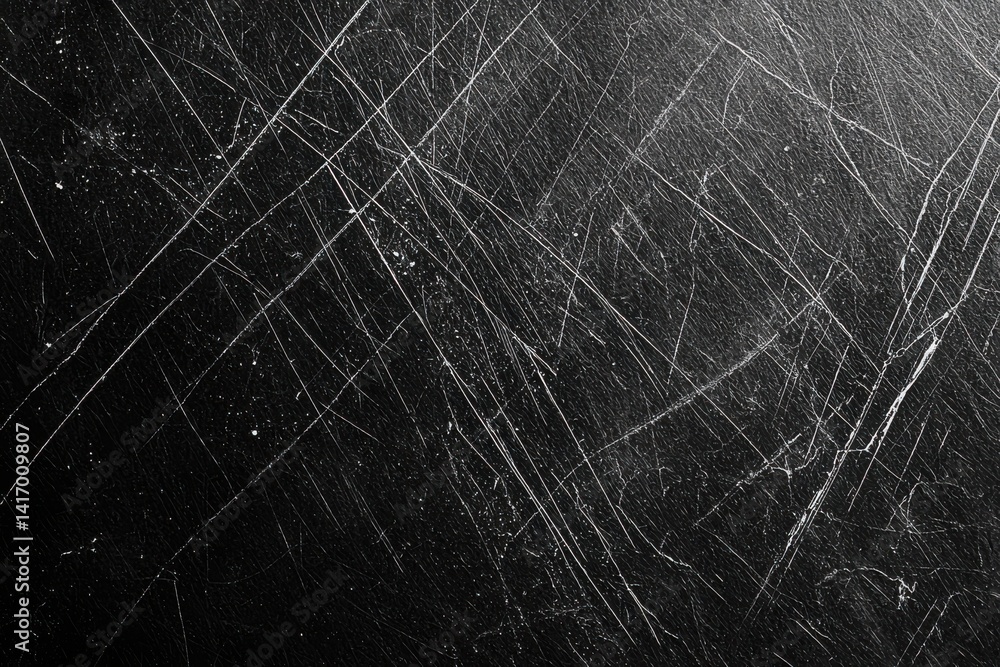 Fototapeta premium Dark surface covered in white scratches and abrasions creating a distressed texture
