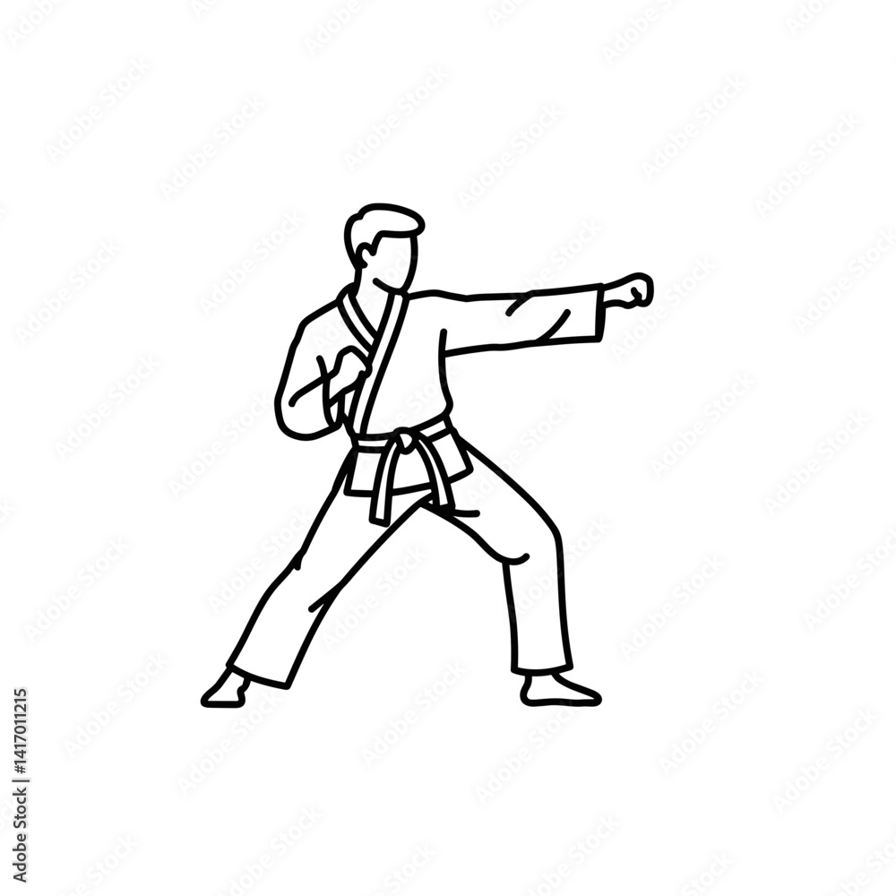 Obraz premium Karateka demonstrating powerful punch in martial arts stance 