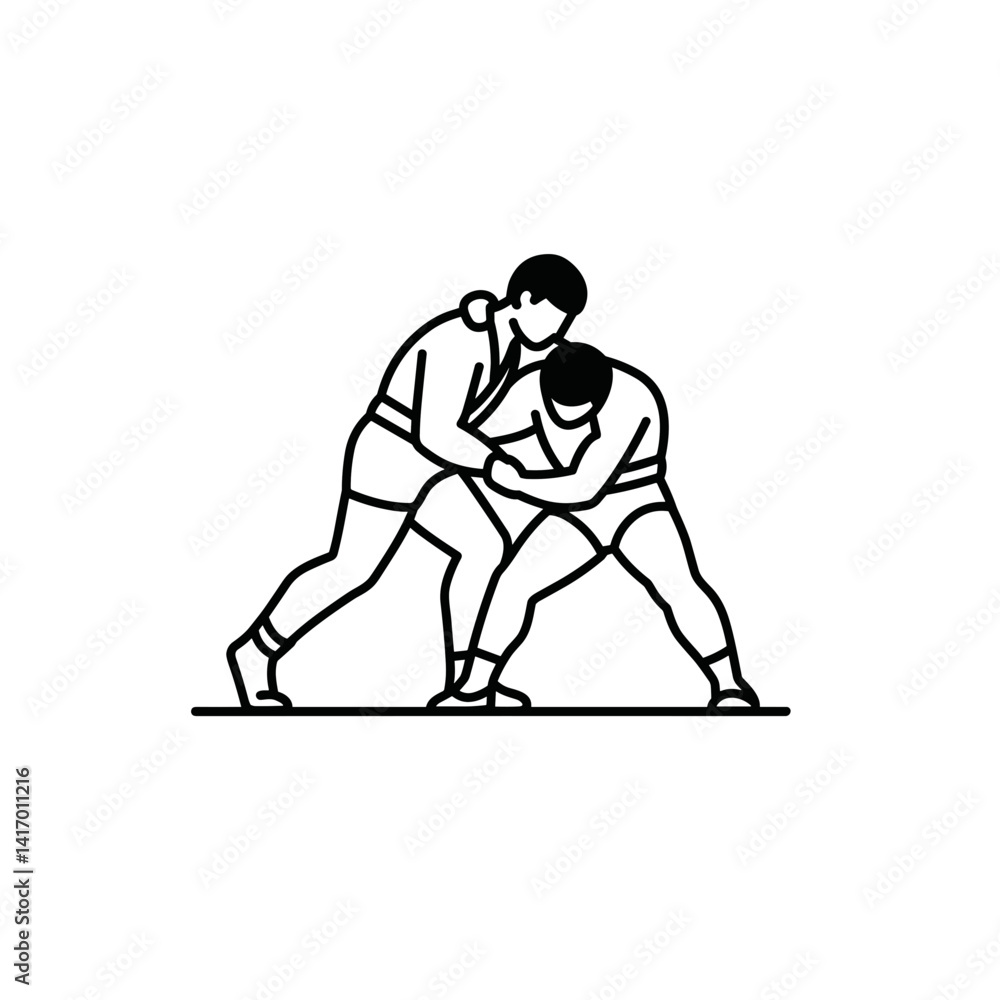 Fototapeta premium Two wrestlers competing in an intense match 