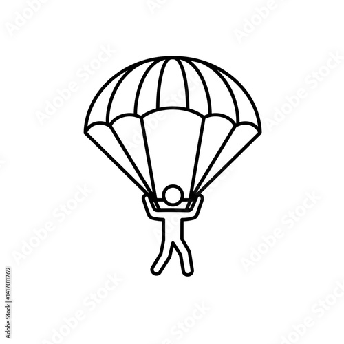 Parachutist gliding down with parachute against white background  