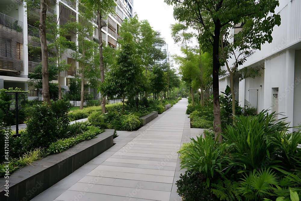 Naklejka premium Green urban planning with eco elements symbolizes sustainable design