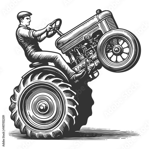 Farmer Popping a Wheelie on Powerful Tractor