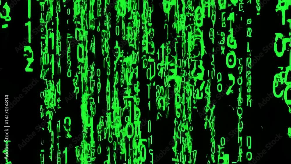 Upward flowing green matrix code animation effect. Abstract background representing data streams, programming, cybersecurity or virtual reality themes Upward flowing green matrix code animation effect. Abstract background representing data streams, programming, cybersecurity or virtual reality themes