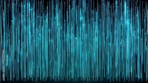 Futuristic digital background featuring streams of bright blue green particles flowing upwards. Representing data transfer, network communication or energy.