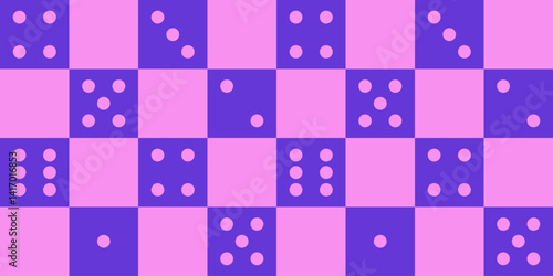 Modern checkered dice pattern. Dotted design print in pink, blue colors for textile, wrapping paper, fabric, wallpaper, cover.