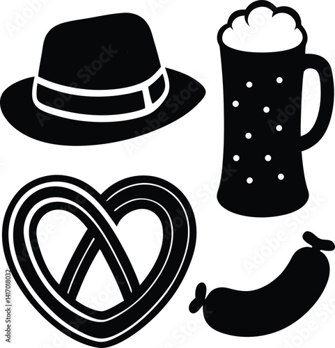 Tableau sur toile Oktoberfest icons vector Beer silhouette