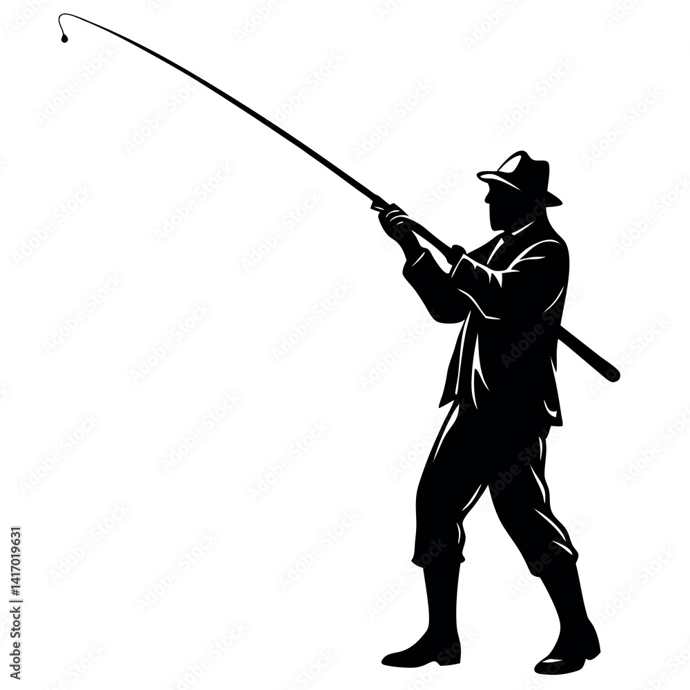 A fisherman-casting-a-fishing-rod-on-white-background A fisherman-casting-a-fishing-rod-on-white-background