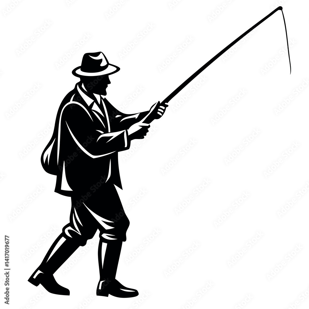 A fisherman-casting-a-fishing-rod-on-white-background A fisherman-casting-a-fishing-rod-on-white-background
