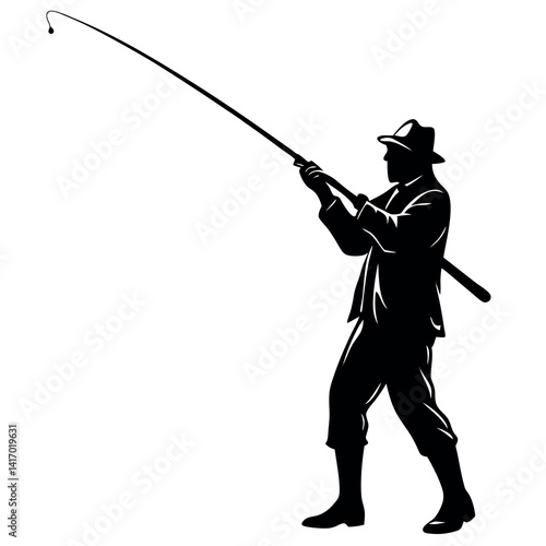 A fisherman-casting-a-fishing-rod-on-white-background  