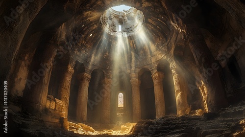 Sunbeams illuminate ancient subterranean church