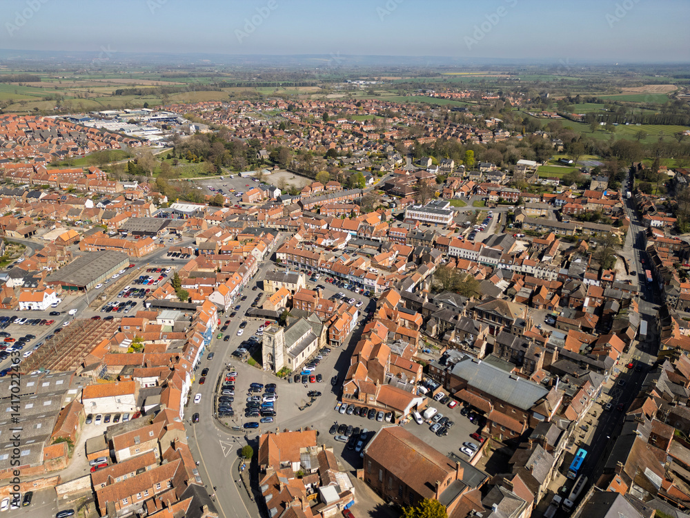 Fototapeta premium Aerial Photo of malton Yorkshire UK. Malton is a market town, civil parish and electoral ward in North Yorkshire, England. Historically part of the North Riding of Yorkshire,