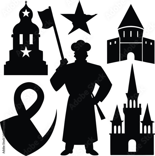 Russian icons communist stereotypes silhouette illustration