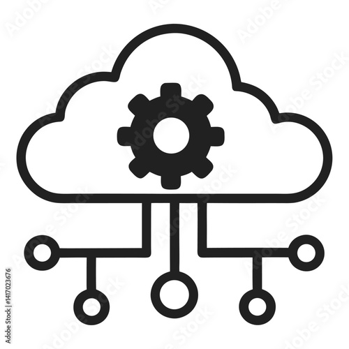 cloud based automation network line icon silhouette