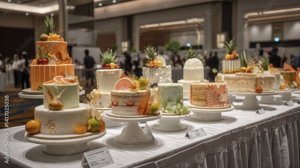 A stunning display of layer cakes, decorated with intricate designs and fresh fruits - sweet styling baking lemon A stunning display of layer cakes, decorated with intricate designs and fresh fruits - sweet styling baking lemon