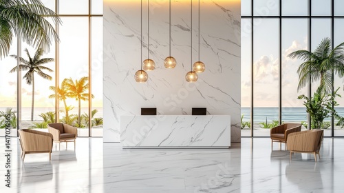 Marble lobby with ocean view