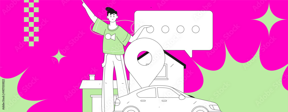 Fototapeta premium Flat vector concept operation hand drawn illustration of people taking a taxi 