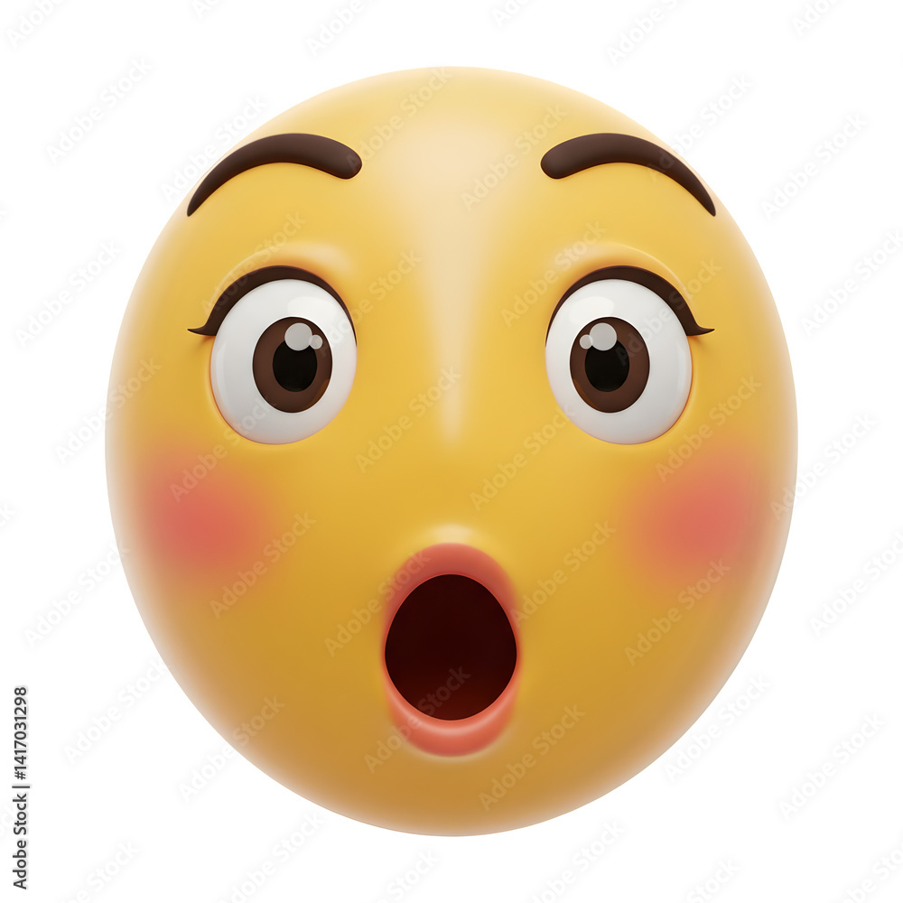 Fototapeta premium Astonished Emoji with Wide Eyes and Open Mouth in 3D Render