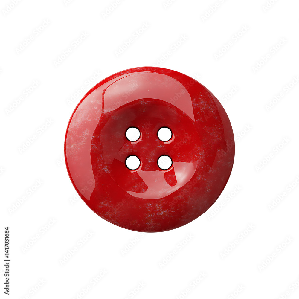 Fototapeta premium Bright Red Button Bead Cut-Out on Clear Background