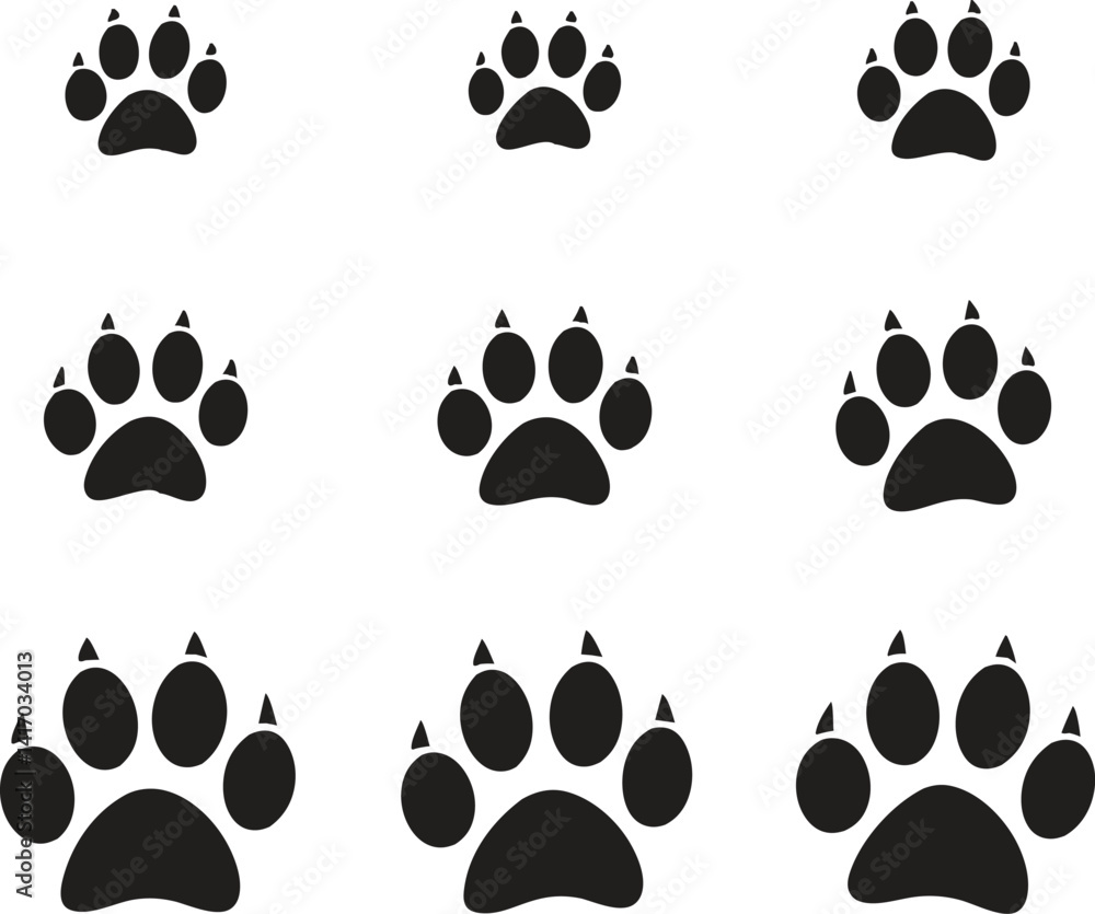 Cat and Dog Paw Print Icons for Pet Logo Design | Black Paw Print Clipart Set for Animal Themes | Clean Pet Paw Icons for Vet and Pet Shop Branding | Cat and Dog Footprint Silhouettes for Creative Use Cat and Dog Paw Print Icons for Pet Logo Design | Black Paw Print Clipart Set for Animal Themes | Clean Pet Paw Icons for Vet and Pet Shop Branding | Cat and Dog Footprint Silhouettes for Creative Use