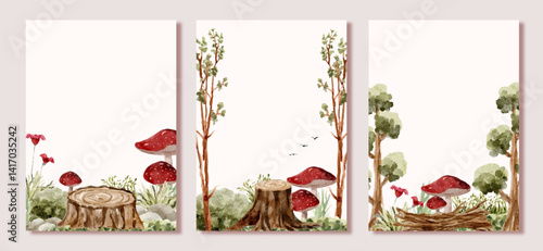 woodland enchanted forest watercolor multipurpose card set; enchanted forest blank card for invitation, greeting card, poster, cover, etc