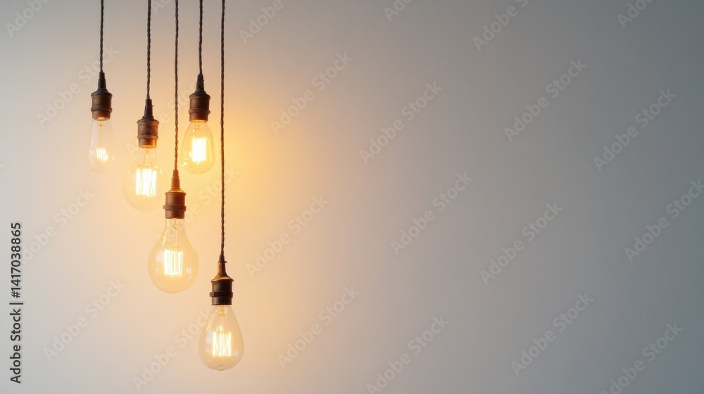Blank white space with multiple lighting fixtures and soft glow Blank white space with multiple lighting fixtures and soft glow
