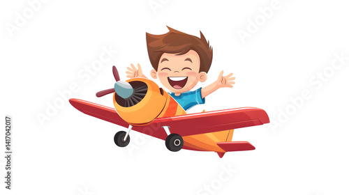 Professional Happy Smiling Kid Flying Plane Illustration for Creative Designs