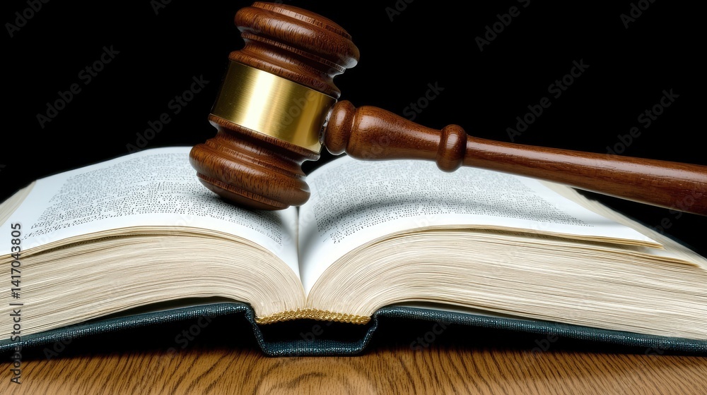 Gavel resting on open law book. Gavel resting on open law book.