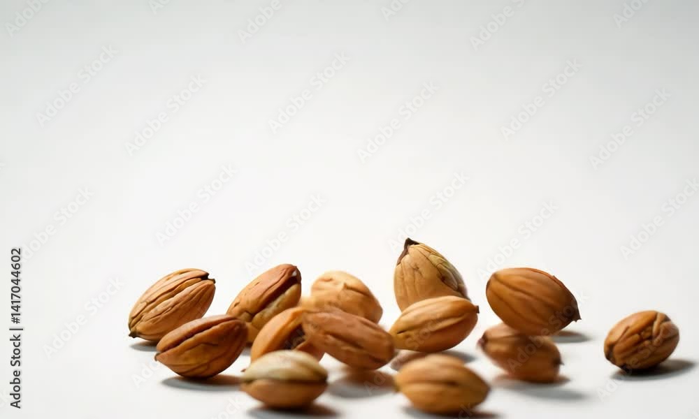Falling Natural Nuts on Light Background in Motion Capture Style Falling Natural Nuts on Light Background in Motion Capture Style