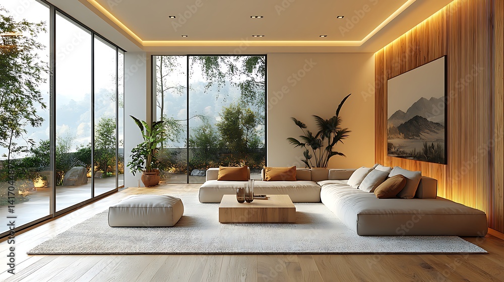Fototapeta premium Elegant lounge interior bathed in natural light high resolution image