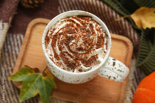 Autumn composition with cup...