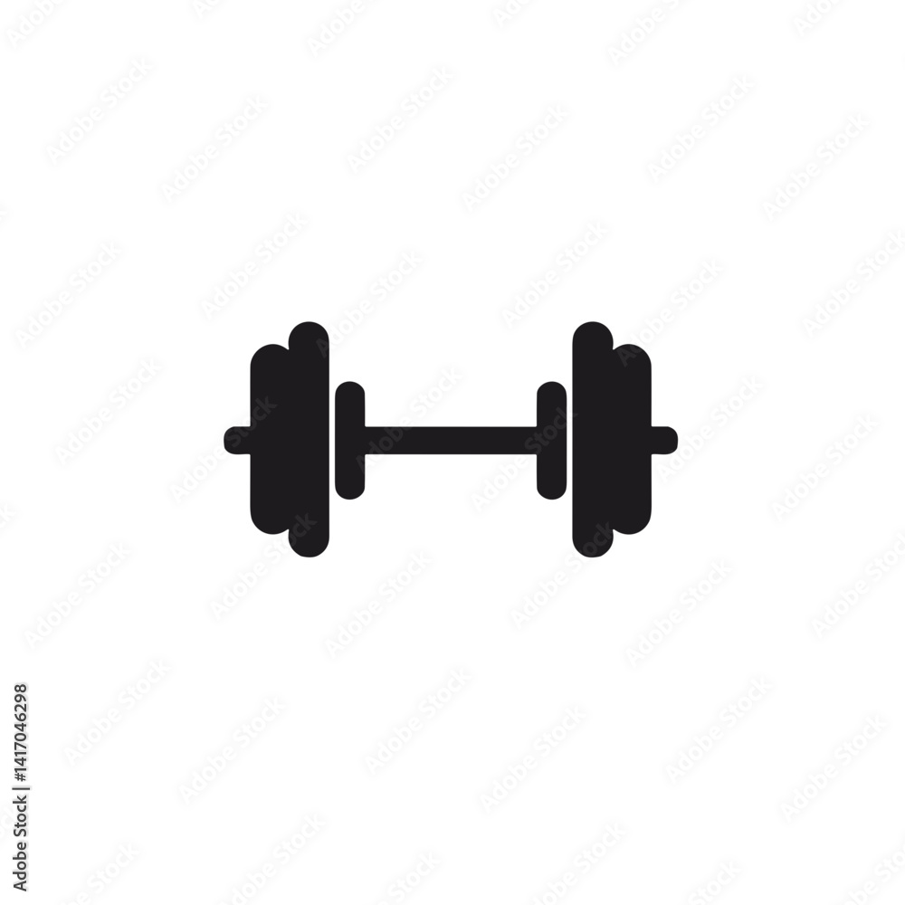 Simple black and white dumbbell icon on white background, fitness concept Simple black and white dumbbell icon on white background, fitness concept