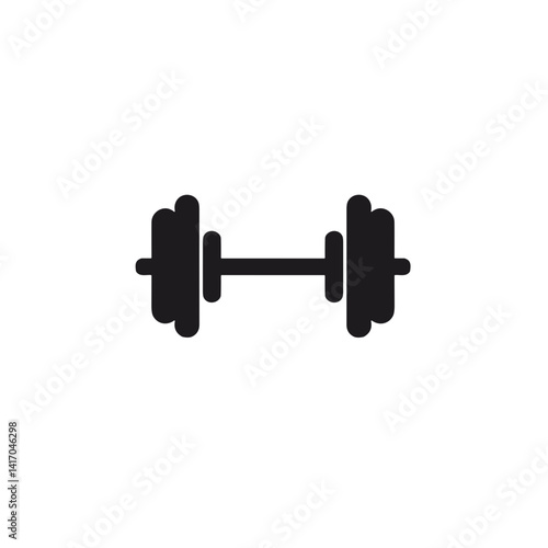 Simple black and white dumbbell icon on white background, fitness concept