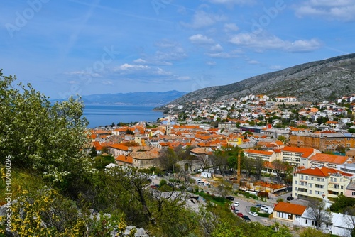 Obraz na płótnie View of Senj town at the coast of the Adriatic sea and bellow Velebit in Croatia w salonie