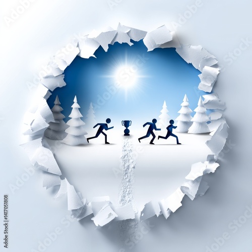 Obraz na płótnie Chasing Dreams: A Race to the Finish Line Through a Winter Wonderland, Breaking Through Barriers to Achieve Victory. w salonie