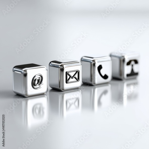 Obraz na płótnie Contact Information Cubes: Metallic Icons for Email, Phone, and Communication in Modern Business w salonie