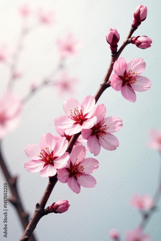 Delicate plum branch, pink blossoms, white floral backdrop, pink, spring bloom, photography Delicate plum branch, pink blossoms, white floral backdrop, pink, spring bloom, photography
