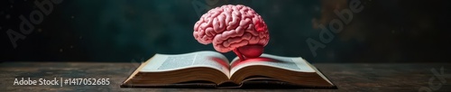 Intricate brain floats above antique book, insightful imagery , mystery, literature