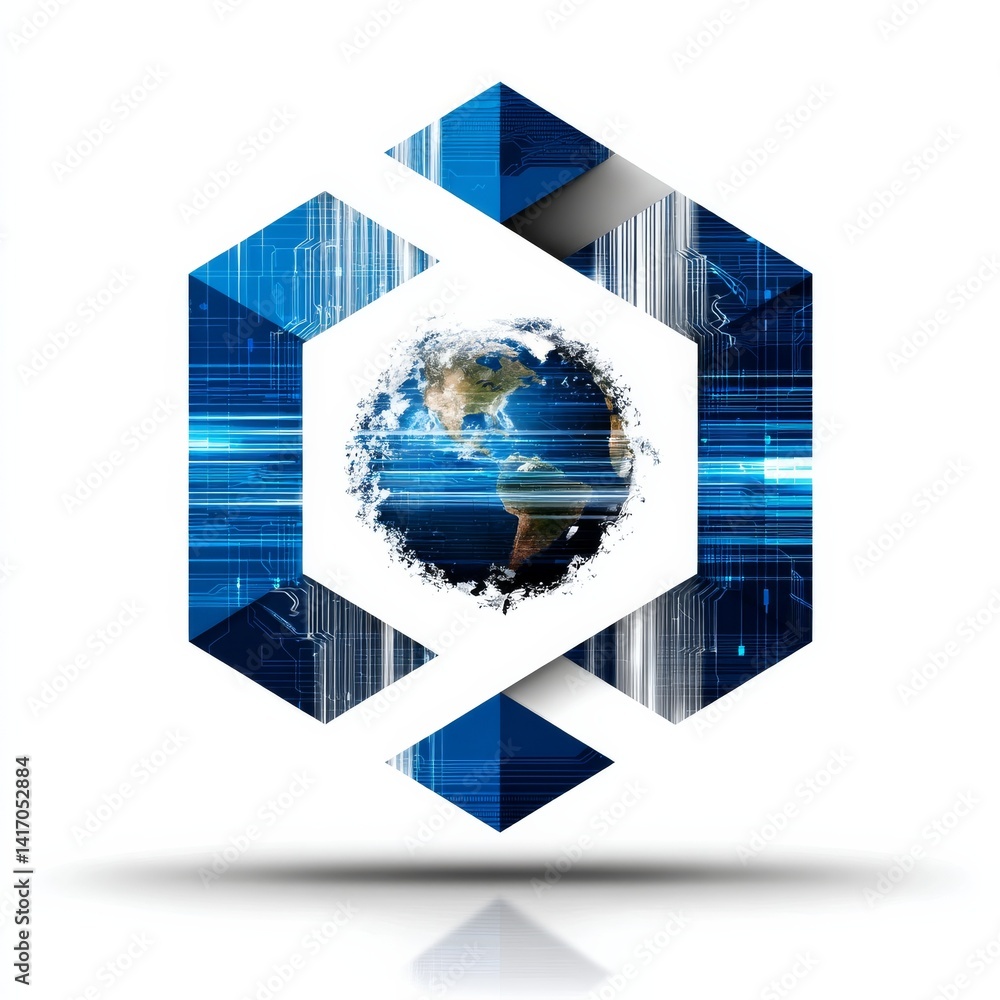 Global Technology: Earth Surrounded by Digital Hexagons & Circuitry, Future of Connectivity
