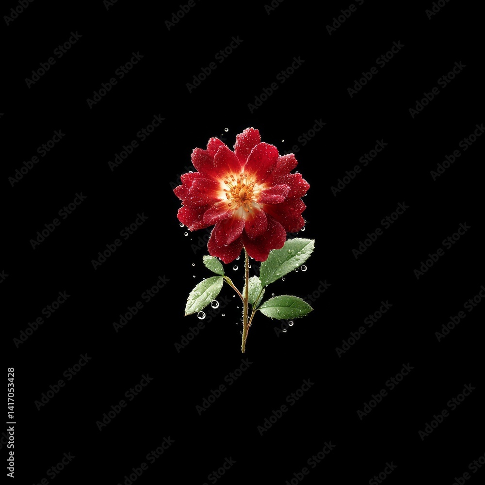 Red Rose with Water Droplets: A Single Bloom Radiating Freshness on a Black Backdrop, Perfect for Floral Elegance