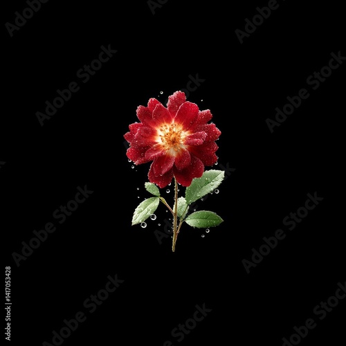 Obraz na płótnie Red Rose with Water Droplets: A Single Bloom Radiating Freshness on a Black Backdrop, Perfect for Floral Elegance w salonie