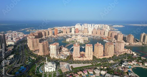Aerial view of the Pearl-Qatar island in Doha, Qatar.