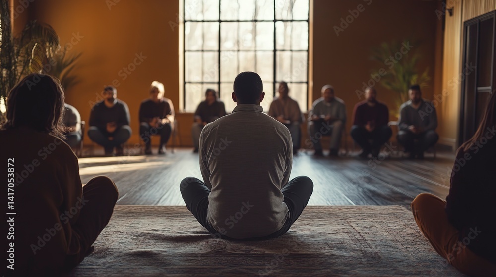 Pastor guiding a prayer session with community members in a serene community center setting Pastor guiding a prayer session with community members in a serene community center setting