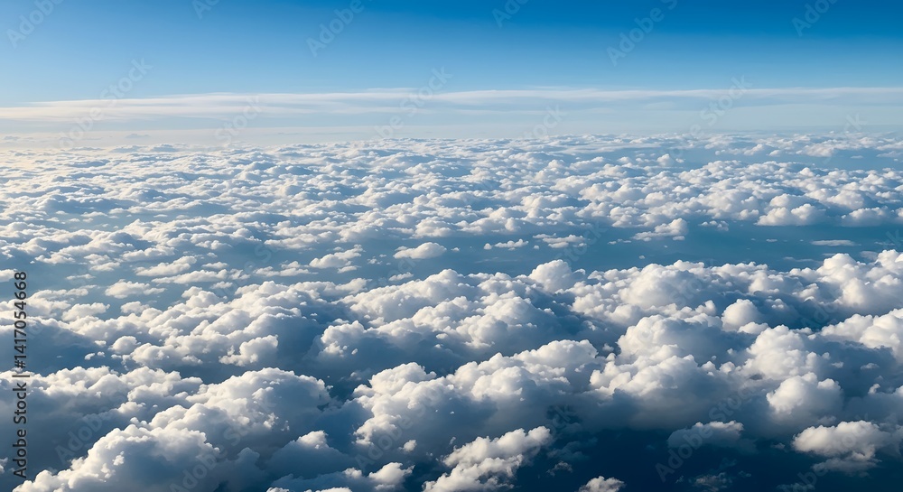 Naklejka premium Aerial View of a Sea of Cumulus Clouds Under a Brilliant Blue Sky