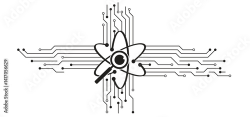 Science symbol, element of atoms with circuit board or electronic motherboard. lines and dots connect. Periodic Table. Atomic mass and weight, Electronic configuration. For chip and process.