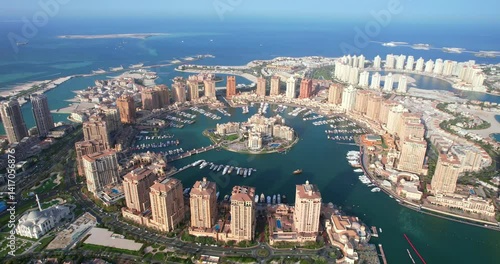 Aerial view of the Pearl-Qatar island in Doha, Qatar.